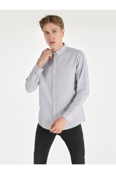 Colin's Anthracite Colored Striped Regular Fit Men's Long Sleeve Shirt