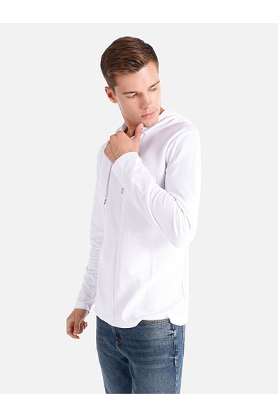 Colin's White Regular Fit Men's Long Sleeve T-Shirt - Hooded