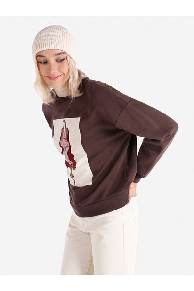 Colin's Brown Regular Fit Printed Women's Sweatshirt