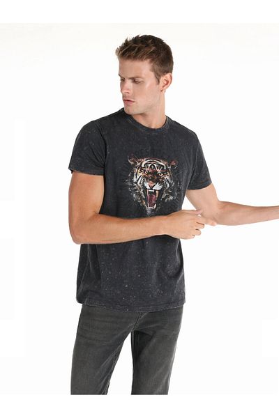 Colin's Tricou cu mânecă scurtă pentru bărbați antracit - decolteu și design imprimat