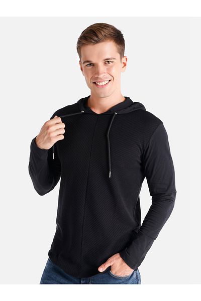 Colin's Black Regular Fit Hooded Men's Long Sleeve T-Shirt