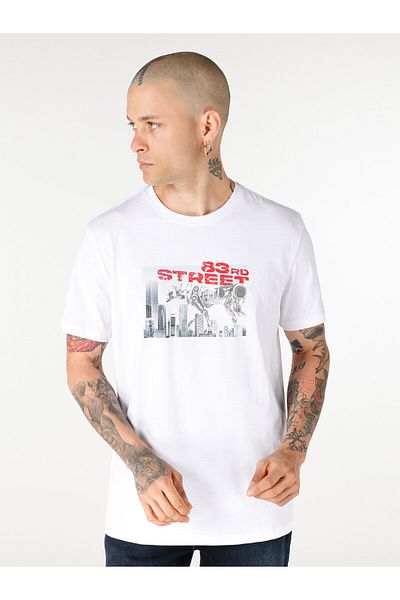 Colin's Tricou cu mânecă scurtă cu imprimeu alb cu gât crew pentru bărbați - Regular Fit