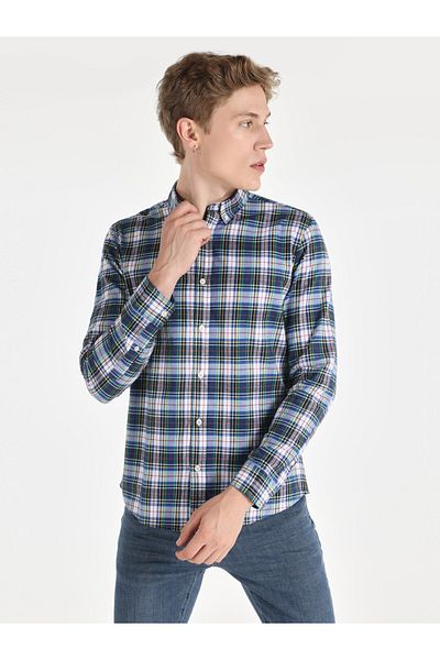 Colin's Cămașă Slim Fit cu mânecă lungă pentru bărbați - Design în carouri multicolore