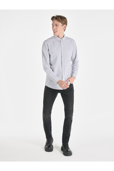 Colin's Anthracite Colored Striped Regular Fit Men's Long Sleeve Shirt