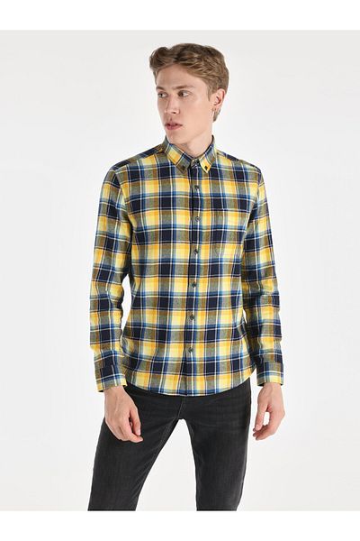 Colin's Ανδρικό μακρυμάνικο πουκάμισο Navy Blue Slim Fit καρό
