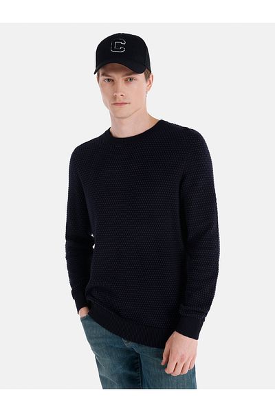 Colin's Regular Fit Round Neck Jacquard Men's Navy Blue Sweater