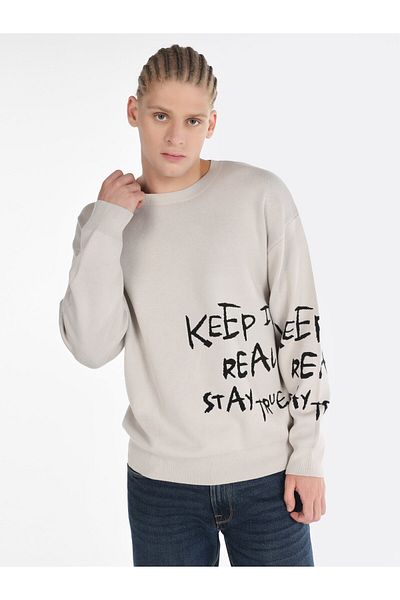 Colin's Regular Fit Crew Neck Printed Stone Men's Sweatshirt