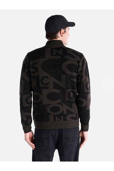 Colin's Black Knitwear Men's Cardigan - Regular Fit, Zippered and Printed