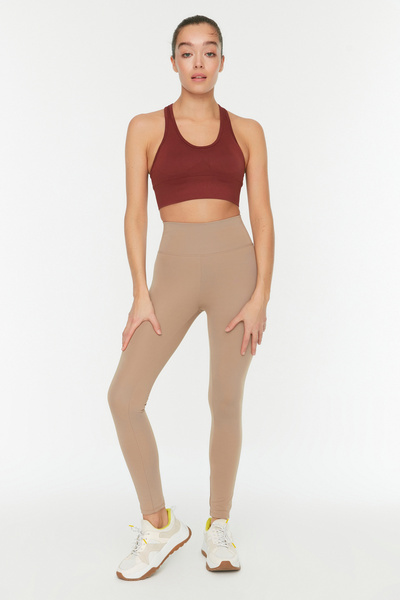 Trendyol Collection Camel Wide Waist Elastic Extra Shaping Full Length Knitted Sports Leggings TWOAW21TA0029