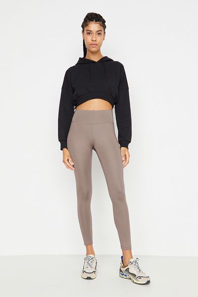 Trendyol Collection Nerzfarbene, elastische Sport-Leggings mit breiter Taille und extra Erholung in voller Länge, gestrickt, TWOAW21TA0029