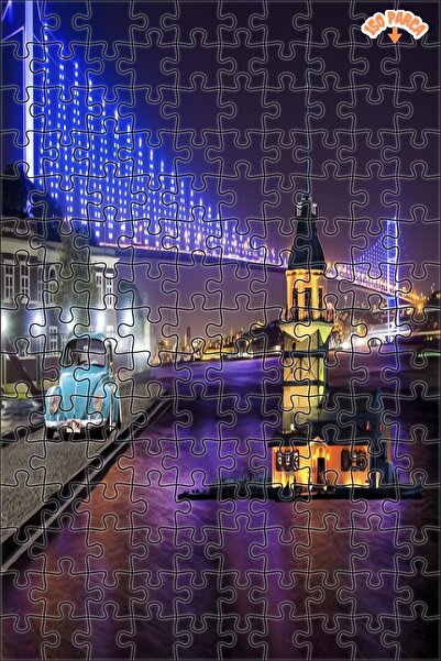 Teona Ahşap Istanbul Manzaralı Dekoratif Çift Katlı Çerçeveli Asılabilir Ahşa...