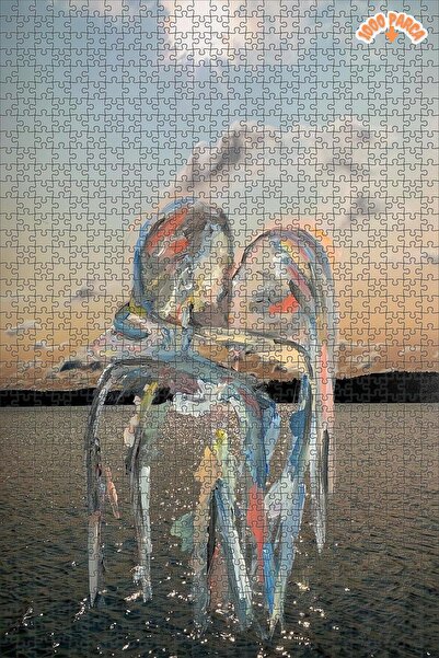 Teona Ahşap Suda Sarılan Çift Spiritual Modern Sanat Çerçeveli Asılabilir Ahş...