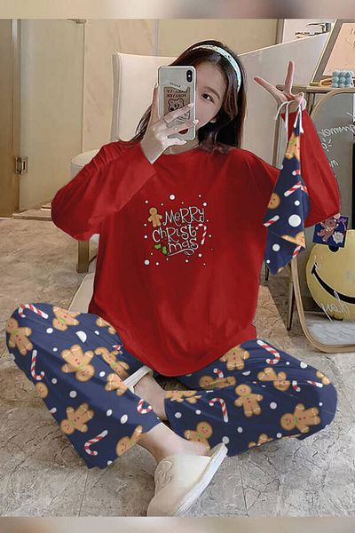 PEMBİŞ HOMEWEAR Bahd Christmas17 Red Supersoft Women's Pajama Set 3646