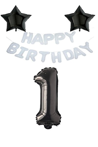 RÖNESANS PARTİ مجموعة بالونات عيد ميلاد سعيد بيضاء على شكل نجمة سوداء ورقم من...