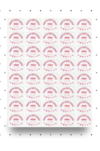 NUNUKİ Doğumgünü Sticker Seti Happy Birthday Sticker Pembe Doğum Günü Çıkartm...