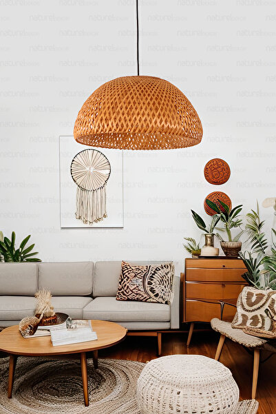 Naturel Home Bohem Bambu Boja Pendant Sarkıt Avize Lamba 45 Cm - Iskandinav, Modern, Bohem, Rattan Aydınlatma
