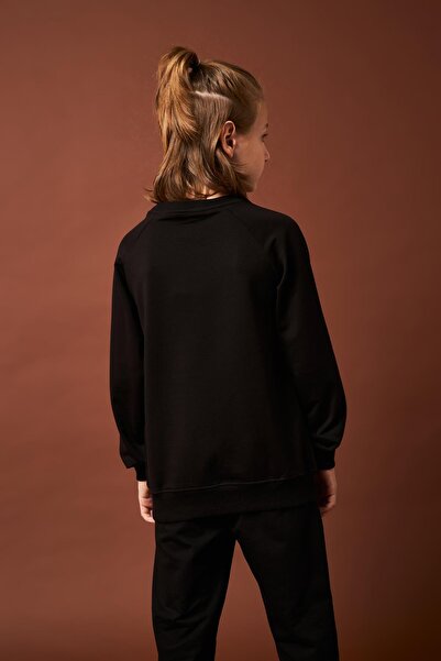 Perendi Boston Baskılı Erkek Çocuk Sweatshirt Siyah