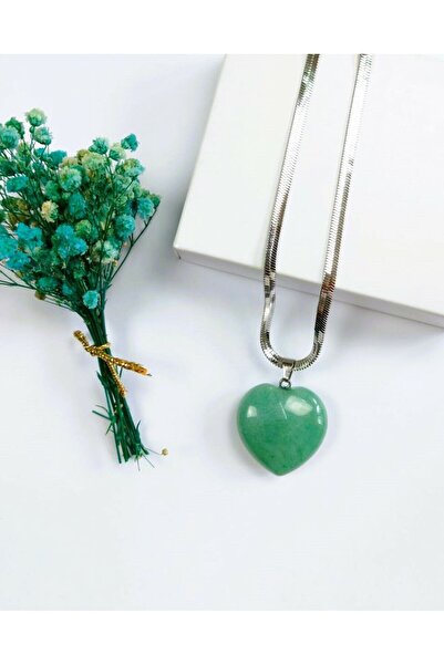 Pelek Butik Aventurin Doğal Taş Kalp Kolye DK004