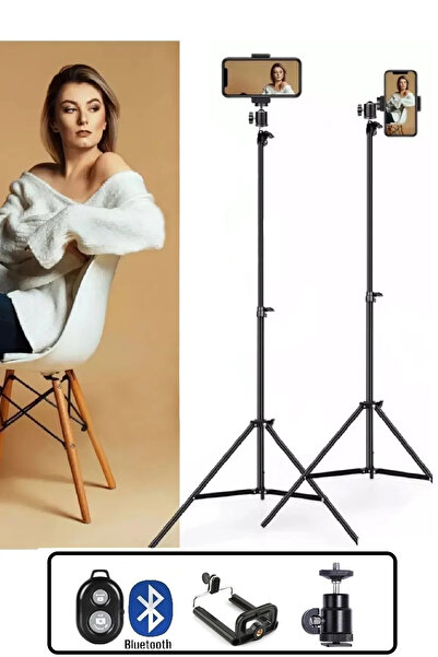 post alley Bluetooth Kumandalı Tripod 2.1 Mt 360 Döner Başlıklı Telefon Tutuc...
