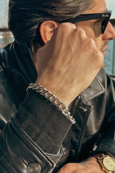 Capo by Aytaç Yamaç Cuban Chain Silver Color Steel Bracelet 21cm