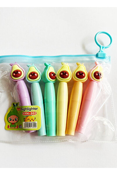 Modellino 6'lı Meyve Şekilli Fosforlu Kalemler Fermuarlı Çantalı