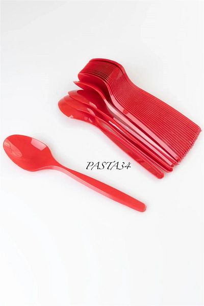 Pasta34 Plastic Spoons 25 Pieces Red