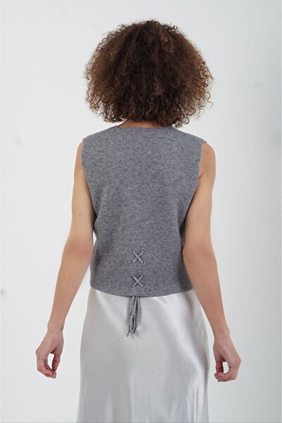 Zelish My Sister Γκρι πλεκτό γιλέκο