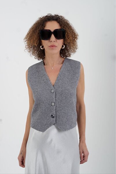 Zelish My Sister Γκρι πλεκτό γιλέκο