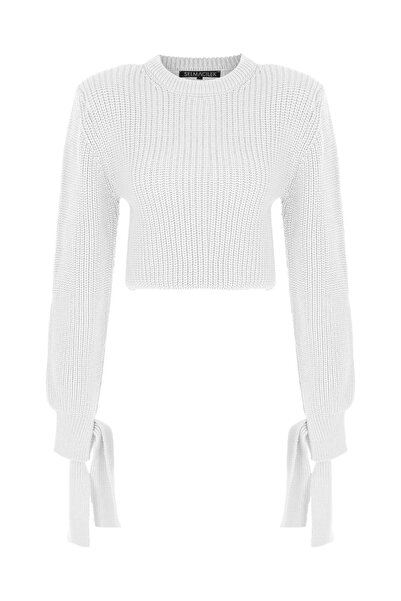 Selma Çilek Ekru Kolları Bağlamalı Vatkalı Kısa Kazak