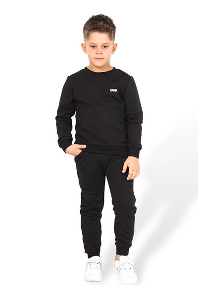 KARB Costum de trening unisex pentru fete și băieți, de jos și de sus, din bumbac sută la sută, costum de pijama pentru copii, gât rotund