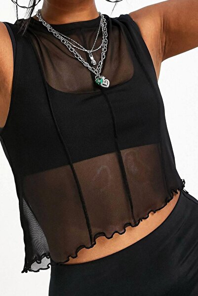 World Fashion Trends Bluză scurtă din tul flexibil fără mâneci