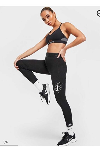 Nike Leggings High Rise Yüksek Belli Pamuk Polyester Ince Siyah Tayt Ct