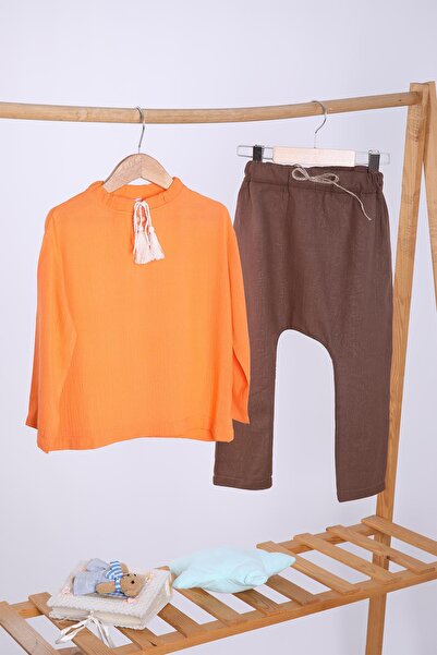 Babyhola Pamuk Bluz Keten Pantolon Kız Erkek Çocuk Salaş Takım 1500