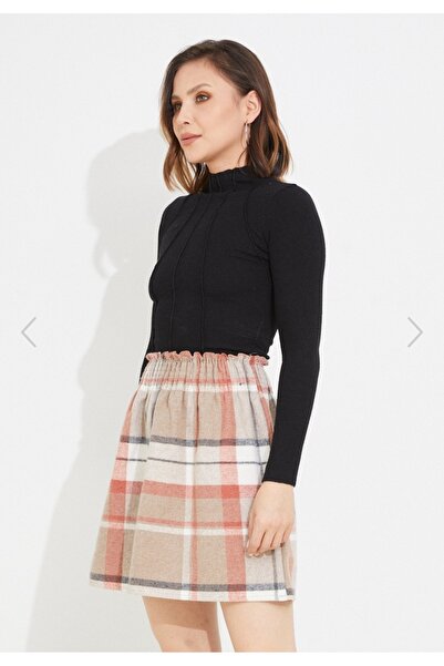 Alegante Mini Elastic Waist Stitched Plaid Skirt