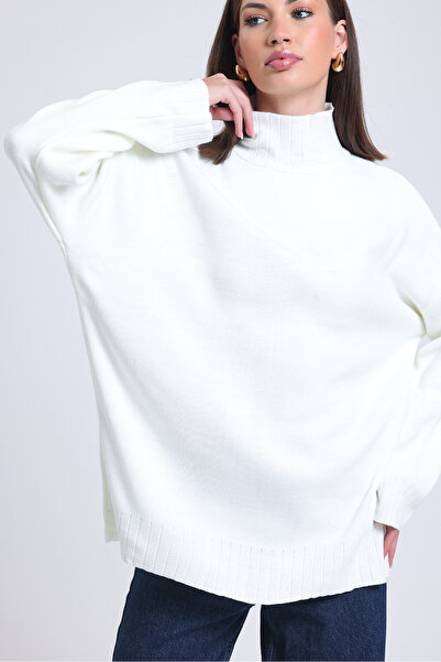 LEYLA STORE Ecru Long Knitwear Sweater