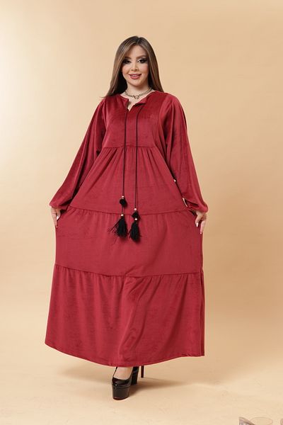 mervemoda Γυναικείο βελούδινο μπορντό φόρεμα μεγαλύτερο από εμένα