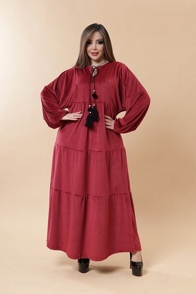 mervemoda Γυναικείο βελούδινο μπορντό φόρεμα μεγαλύτερο από εμένα