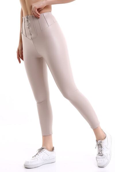 Winmoda34 Γυναικείο δερμάτινο κολάν με φερμουάρ με γούνα