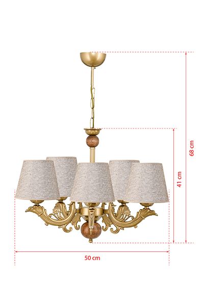DEDE FIVE ARMED WOODEN TOLD SAVA ZAMAK CHANDELIER WITH BROWN HAT