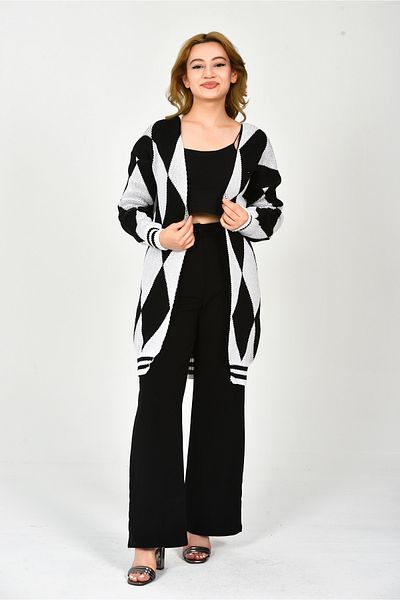 openex tekstil WOMEN'S BAKLAVA PATTERNED PİKE KNITTED OVERSIZE CARDIGAN