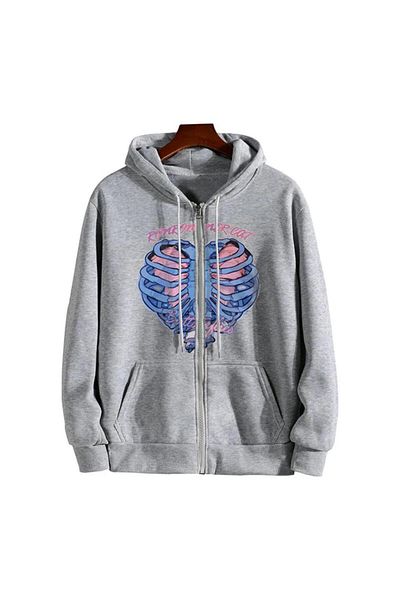Touz Ζακέτα με κουκούλα Ronronner Cat Rib Oversize με φερμουάρ γκρι Unisex