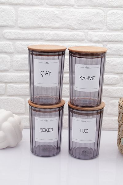 zezedesing Smoked Oval Striped Wooden Lid Tea-Coffee-Candy-Salt Jar - 800ML