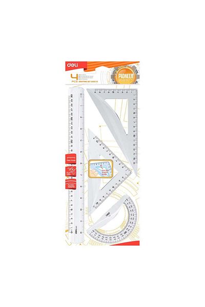Deli Deli Ruler 4-Piece Set, Transparent