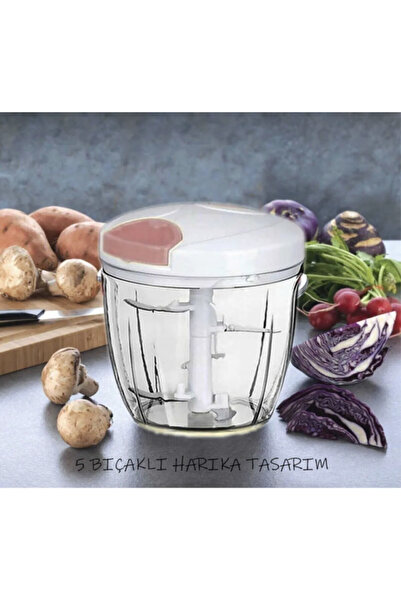 Pembelia Life 5 Bıçaklı İpli El Rondosu Büyük Boy Sebze Doğrayıcı 1000ml Soğa...