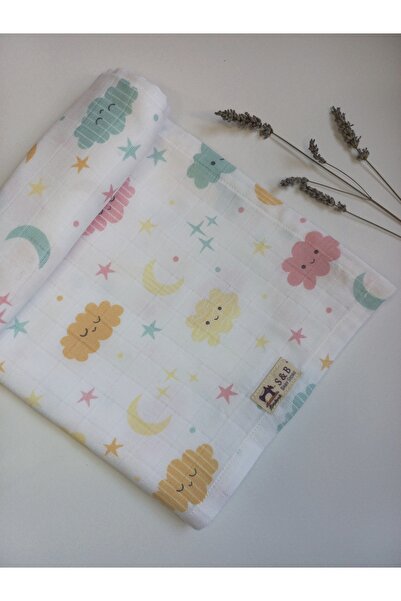sbbaby Cloud Patterned Muslin Blanket 75x90 Organic Multi-Purpose Baby Blanket