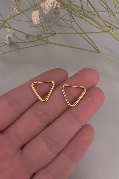 Jaida Moda Unisex Gold Color Triangle Cut Steel Hoop Earrings