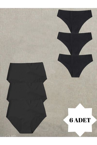 Adeniz Set de chiloți cu slip bikini din lycra, fără sudură, cu talie înaltă și talie normală, fără sudură, pentru femei