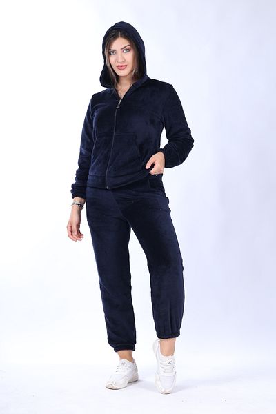 mervemoda Γυναικεία φόρμα γυμναστικής σε μπλε ναυτικό χρώμα υψηλής ποιότητας με κουκούλα μπροστά με φερμουάρ