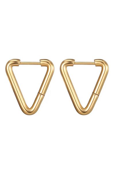 Jaida Moda Unisex Gold Color Triangle Cut Steel Hoop Earrings