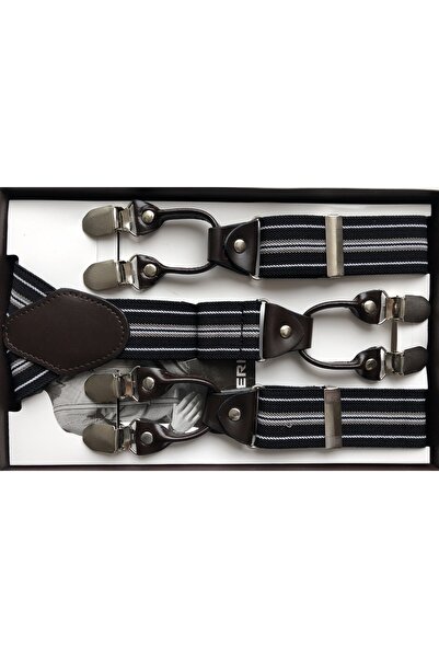 KemerSepeti Siyah Beyaz Çizgili 6 Klipsli Pantolon Askısı